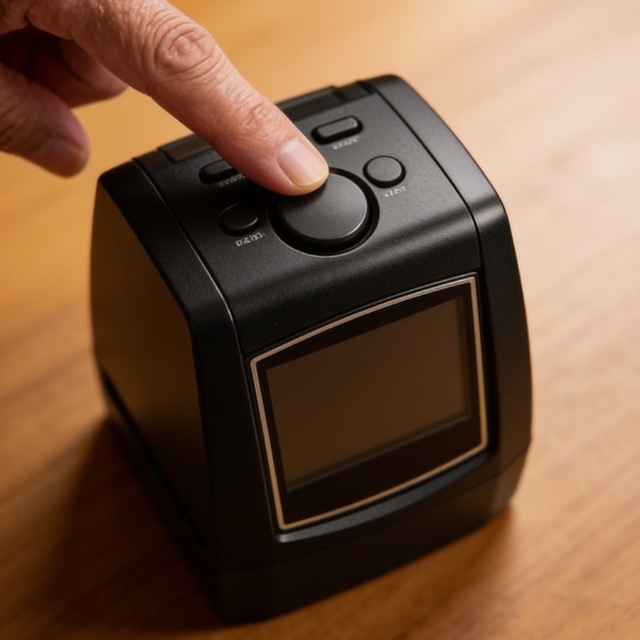 Un doigt appuie sur le bouton du scanner